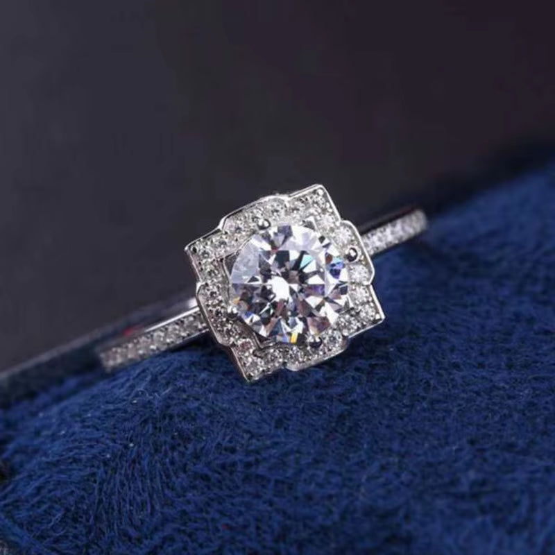 S925 Silver Moissanite Class D 1 Carat Japanese and Korean Retro White Personality Women'S Ring