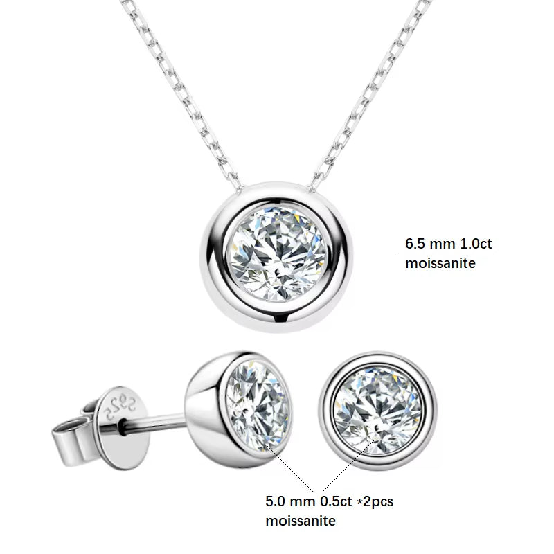 Real 3Ctw. D Color Moissanite Jewelry Set 925 Silver 18K Gold Plated Pendant Necklace Stud Earrings Set for Women Men Gift