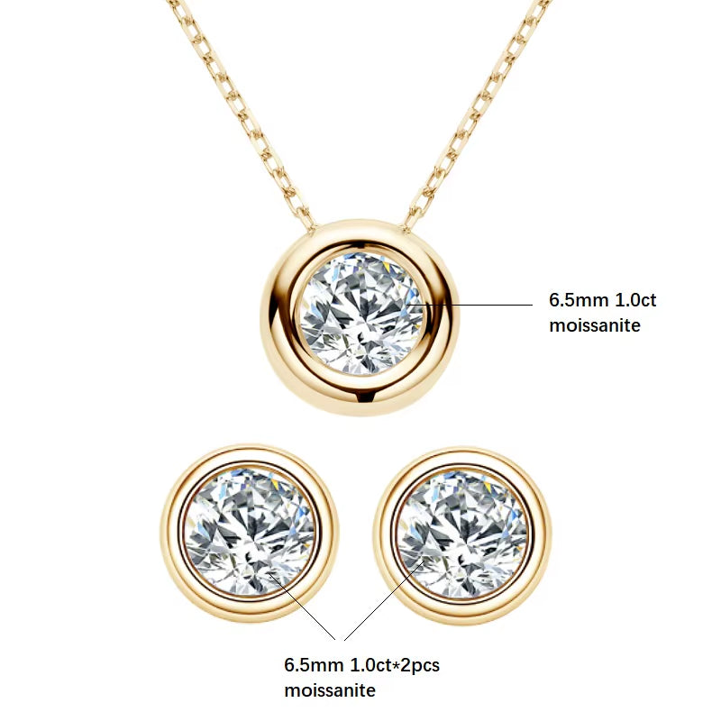 Real 3Ctw. D Color Moissanite Jewelry Set 925 Silver 18K Gold Plated Pendant Necklace Stud Earrings Set for Women Men Gift