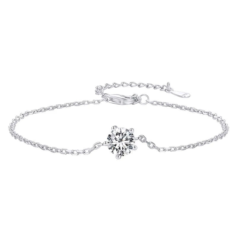 1CT Moissanite Bracelet Trendy 925 Sterling Silver Chain Charms for Women 2023 Classic Jewelry