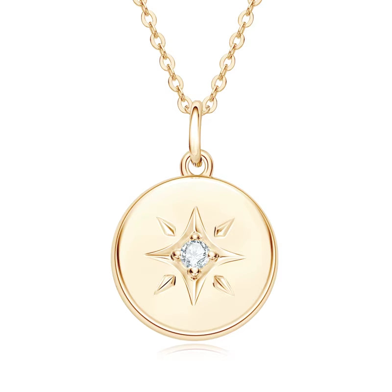 Starburst Necklace Certificated Moissanite Authentic Sterling Silver Fine Jewelry Women North Star 14K Gold Plated 20''