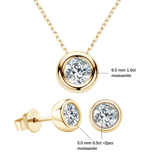 Real 3Ctw. D Color Moissanite Jewelry Set 925 Silver 18K Gold Plated Pendant Necklace Stud Earrings Set for Women Men Gift