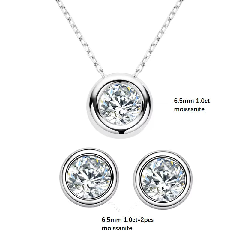 Real 3Ctw. D Color Moissanite Jewelry Set 925 Silver 18K Gold Plated Pendant Necklace Stud Earrings Set for Women Men Gift